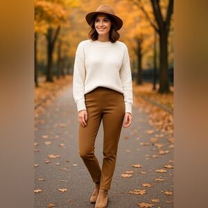 Susan Graver Slim Pull-On Pants – Camel Brown – Size Small